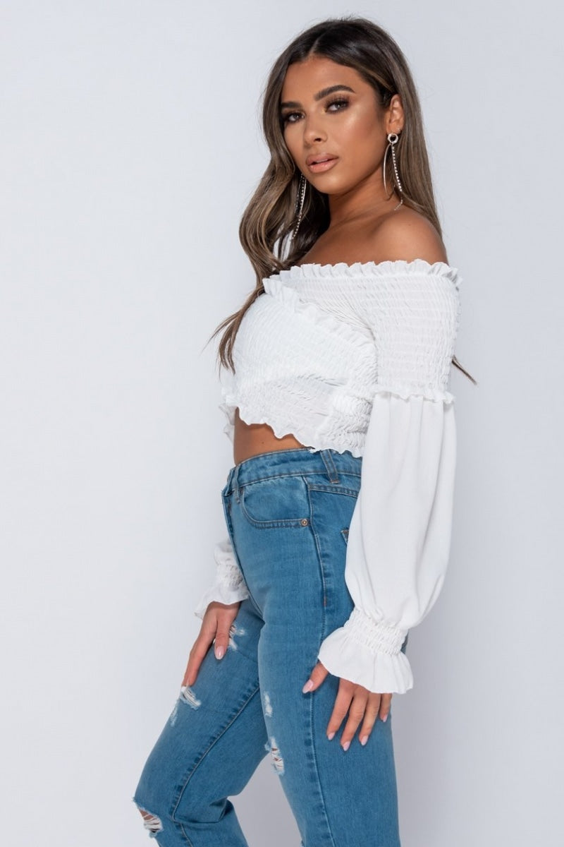 Long sleeve 2025 bardot crop top