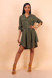 Button Front Belt Dress