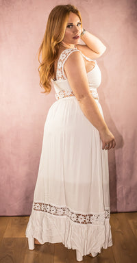 White Crochet Insert Maxi Dress