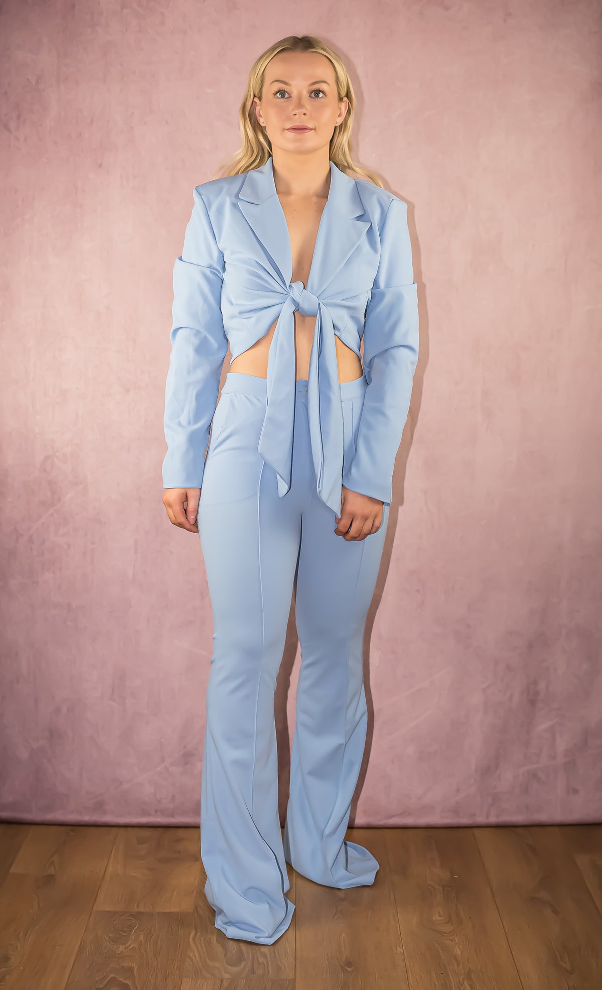 Tailored Front Knotted Blazer & Bell Bottom Trouser Set