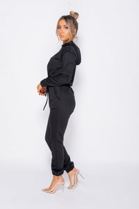 Drawstring Detail Cropped Hoodie & Jogging Trousers Set