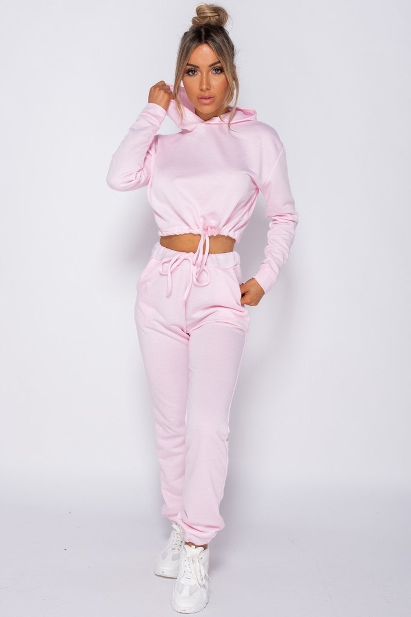 Drawstring Detail Cropped Hoodie & Jogging Trousers Set