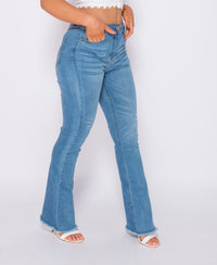 Frayed Hem Flared Denim Skinny Jeans