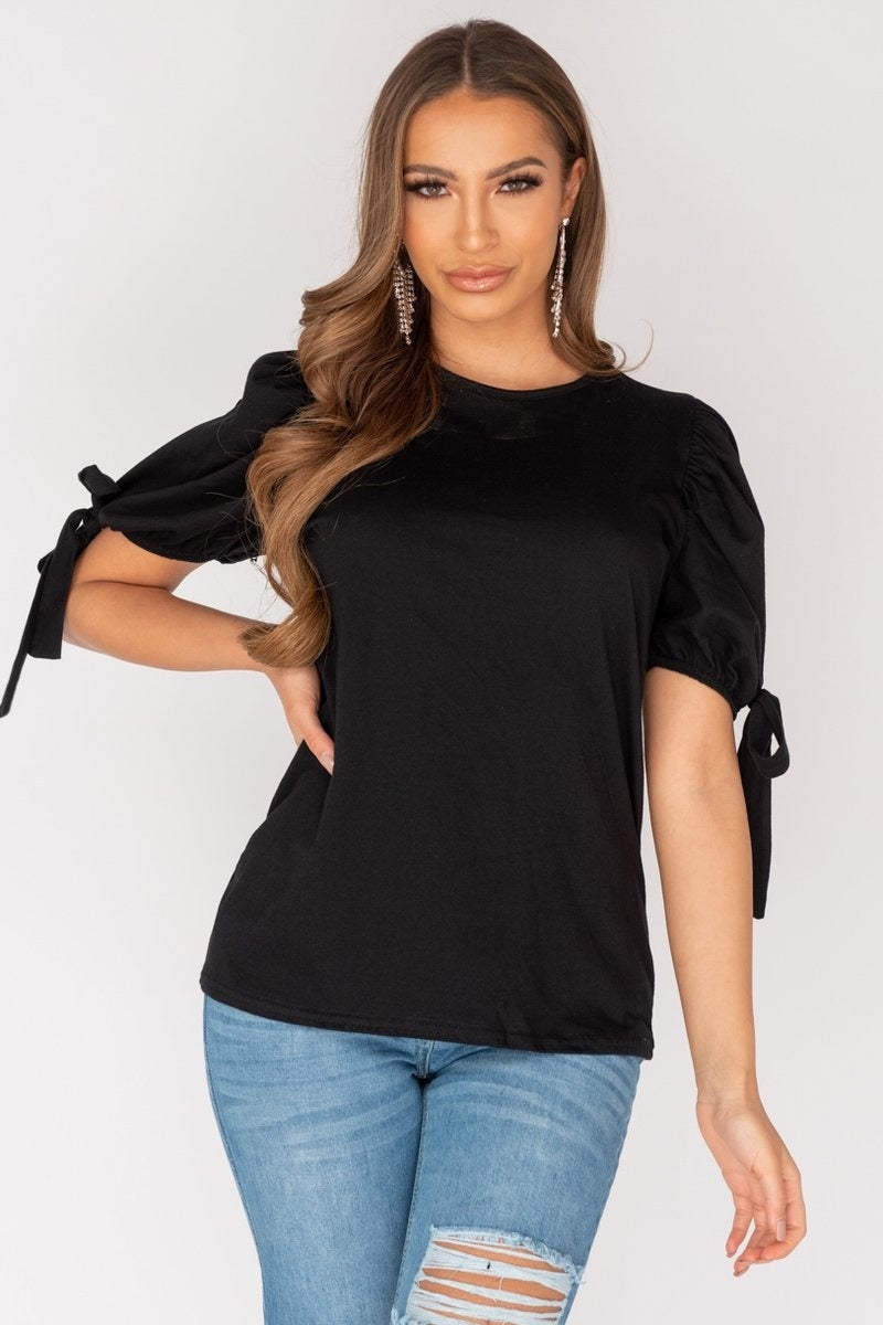 Tie Up Puffed Sleeve T Shirt